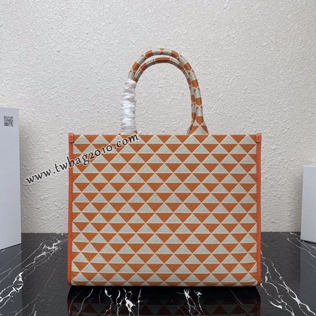 Prada專櫃新款刺繡織物包購物袋 1BA356 普拉達大號無長肩帶手提刺繡托特包 csp1151